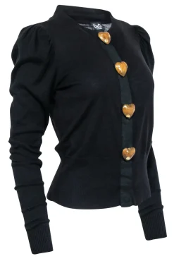 Dolce & Gabbana - Black Wool Blend Cardigan w/ Heart Buttons Sz 2