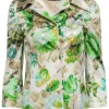 Dolce & Gabbana - Cream & Green Floral Print Satin Jacket Sz 4