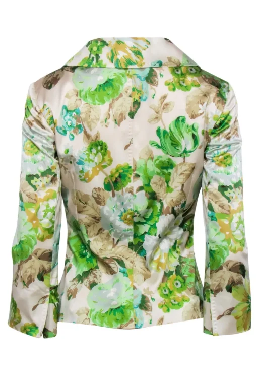 Dolce & Gabbana - Cream & Green Floral Print Satin Jacket Sz 4