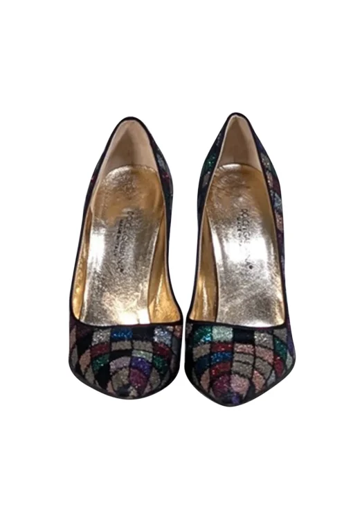 Dolce & Gabbana - Gold, Black, & Multi Color Print Pumps Sz 8.5