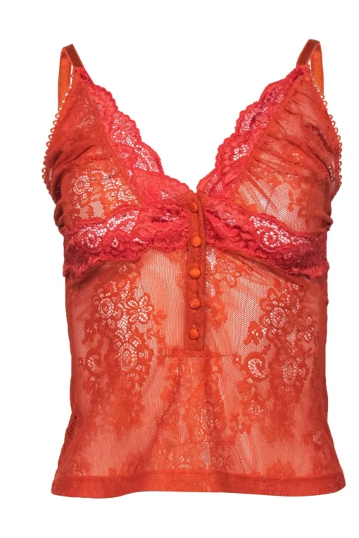 Dolce & Gabbana - Orange Floral Lace Sheer Camisole Sz S