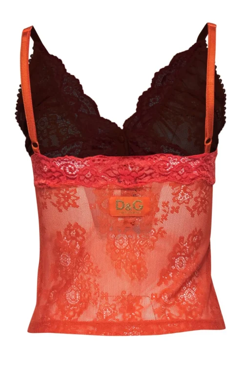 Dolce & Gabbana - Orange Floral Lace Sheer Camisole Sz S