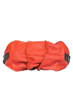Dolce & Gabbana - Orange Textured Leather Shoulder Bag w/ Reptile Embossed Trim