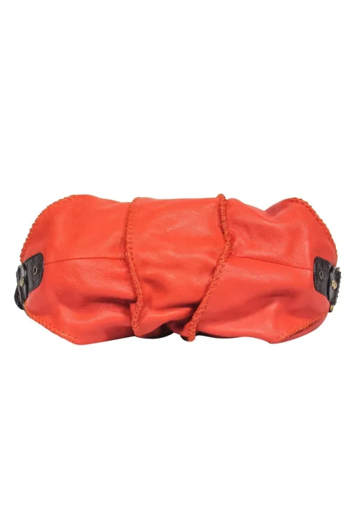 Dolce & Gabbana - Orange Textured Leather Shoulder Bag w/ Reptile Embossed Trim