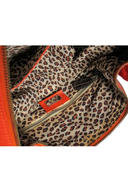 Dolce & Gabbana - Orange Textured Leather Shoulder Bag w/ Reptile Embossed Trim