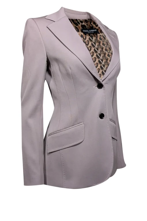 Dolce & Gabbana - Pewter Two Button Blazer w/ Leopard Print Lining Sz 4