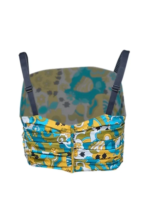 Dolce & Gabbana - Teal, Olive, Yellow, White, & Black Print Cropped Blouse Sz 8
