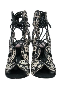 Dolce Vita - Black & Cream Crackled Cutout Lace-Up Stilettos Sz 6