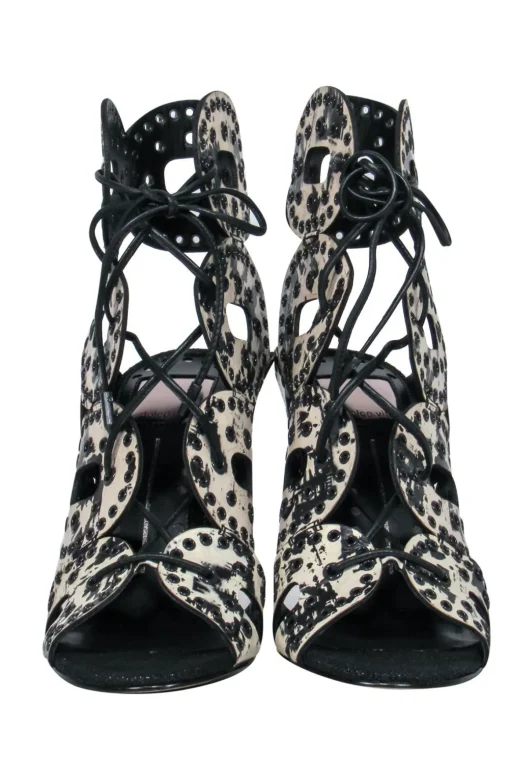 Dolce Vita - Black & Cream Crackled Cutout Lace-Up Stilettos Sz 6