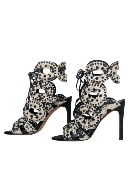 Dolce Vita - Black & Cream Crackled Cutout Lace-Up Stilettos Sz 6