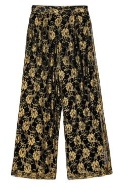 Doncaster - Black & Gold Floral Lace Wide Leg Trousers Sz 8