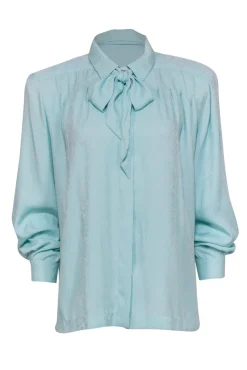 Doncaster - Blue Brocade Textured Button-Up Blouse w/ Neck Tie Sz 12