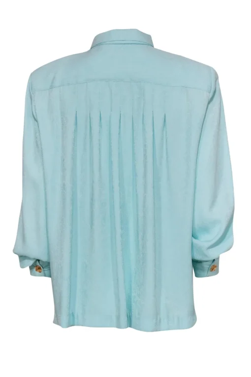 Doncaster - Blue Brocade Textured Button-Up Blouse w/ Neck Tie Sz 12