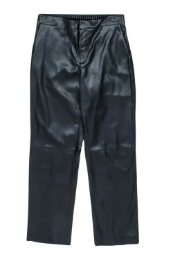 Donna Karan - Black Faux Leather Wide Leg Pants Sz 10