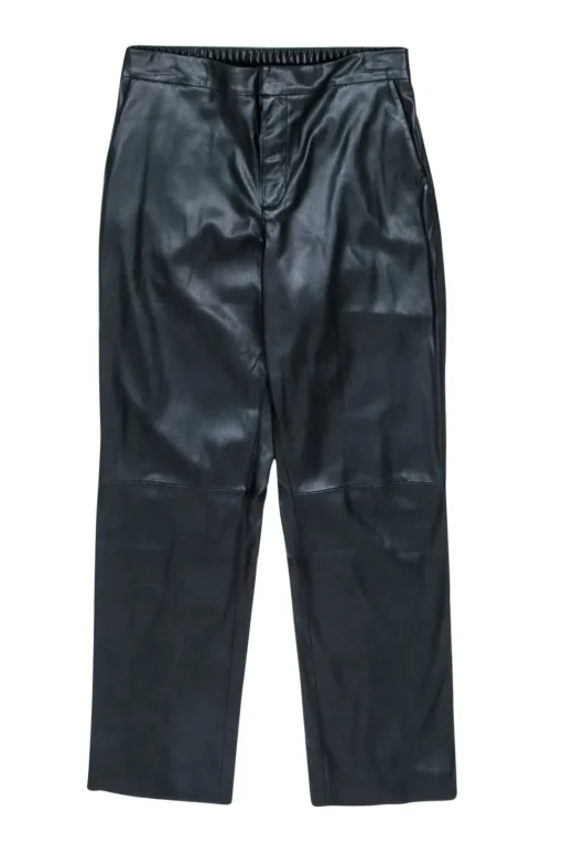 Donna Karan - Black Faux Leather Wide Leg Pants Sz 10