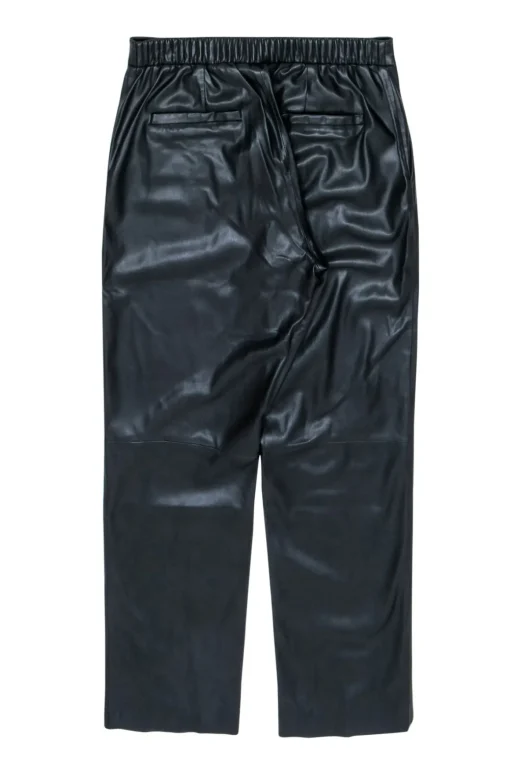Donna Karan - Black Faux Leather Wide Leg Pants Sz 10