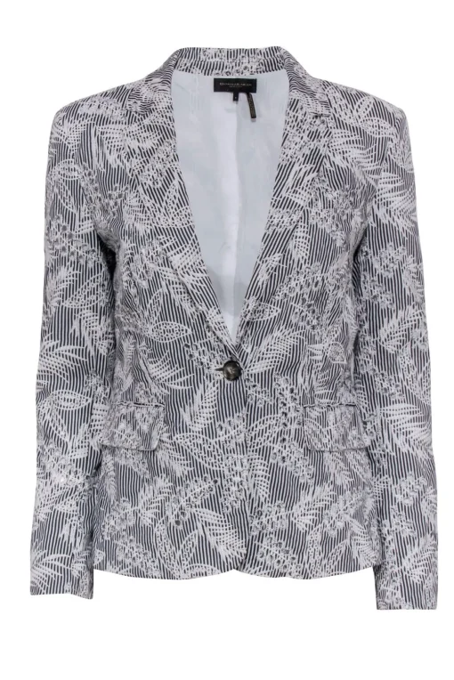 Donna Karan - Black Stripe Blazer w/ White Eyelet Embroidery Sz 6
