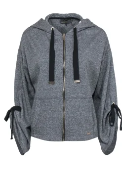 Donna Karan - Charcoal Zip-Up Hoodie w/ Wide Tied Sleeves Sz S