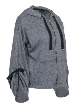 Donna Karan - Charcoal Zip-Up Hoodie w/ Wide Tied Sleeves Sz S