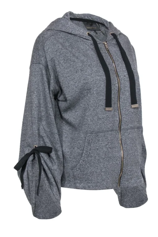 Donna Karan - Charcoal Zip-Up Hoodie w/ Wide Tied Sleeves Sz S
