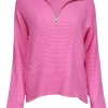 Donni - Pink Cotton Waffle Knit Quarter-Zip Pullover Sz L