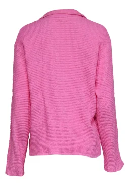 Donni - Pink Cotton Waffle Knit Quarter-Zip Pullover Sz L