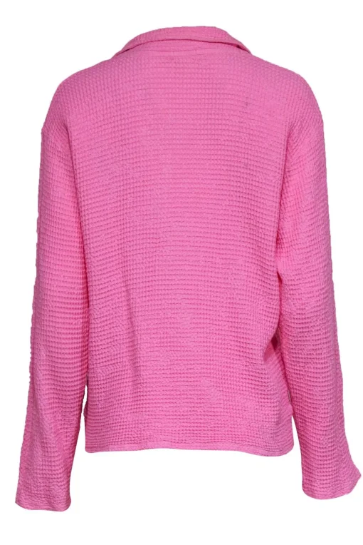 Donni - Pink Cotton Waffle Knit Quarter-Zip Pullover Sz L