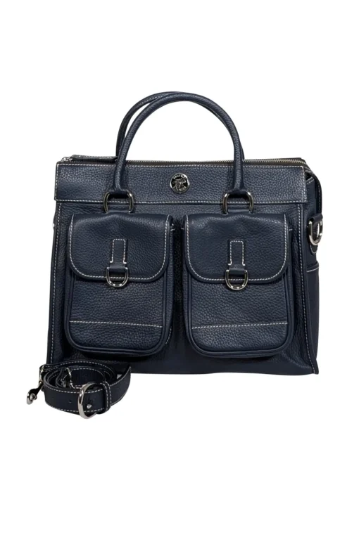 Dooney & Bourke - Navy Blue Pebbled Leather Double Pocket Front Shoulder Bag