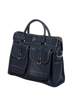 Dooney & Bourke - Navy Blue Pebbled Leather Double Pocket Front Shoulder Bag