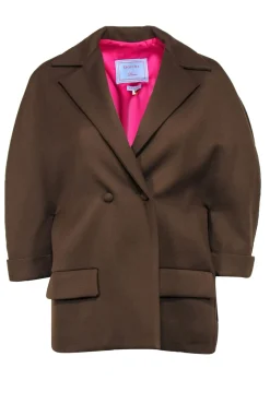 Dovima Paris - Olive Green Double Breasted Cropped Wool Blazer Sz L
