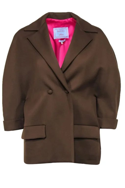 Dovima Paris - Olive Green Double Breasted Cropped Wool Blazer Sz L