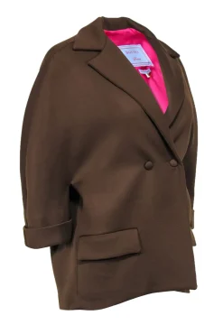 Dovima Paris - Olive Green Double Breasted Cropped Wool Blazer Sz L