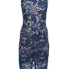 Dress The Population - Navy Lace Sheath Dress w/ Nude Underlay Sz XS