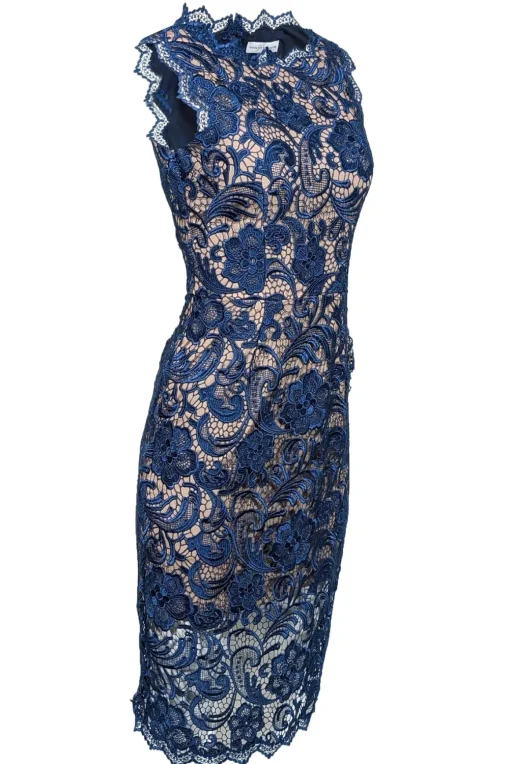 Dress The Population - Navy Lace Sheath Dress w/ Nude Underlay Sz XS
