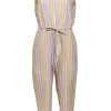 Drew - Yellow, White & Lavender Striped Sleeveless Wide Leg Jumpsuit Sz S