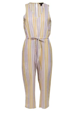 Drew - Yellow, White & Lavender Striped Sleeveless Wide Leg Jumpsuit Sz S