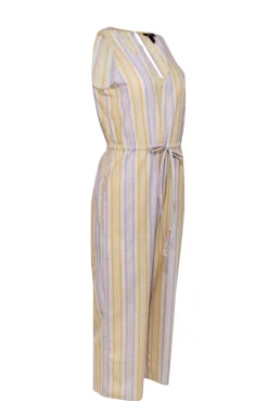 Drew - Yellow, White & Lavender Striped Sleeveless Wide Leg Jumpsuit Sz S