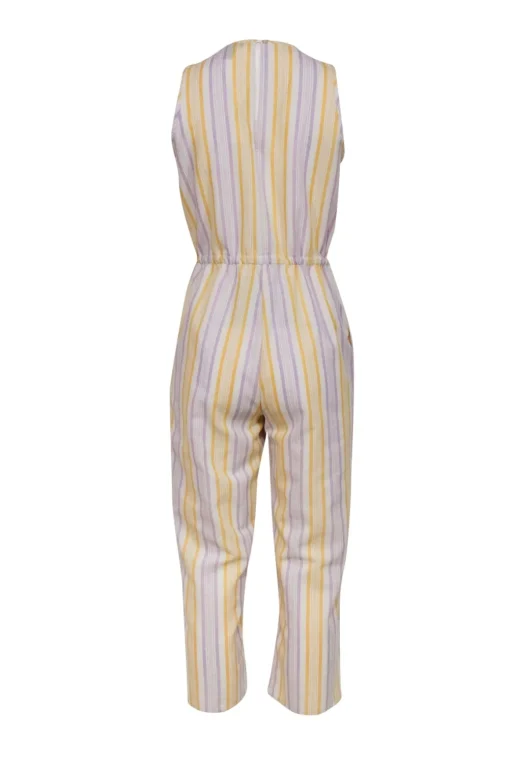 Drew - Yellow, White & Lavender Striped Sleeveless Wide Leg Jumpsuit Sz S