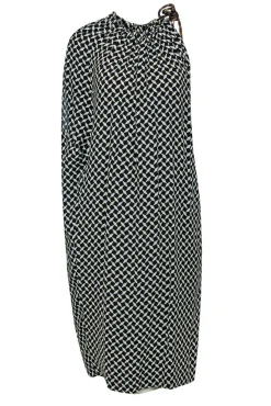 Dries Van Noten - Black & White Printed Draped Shift Dress w/ Accent Cord Sz 6