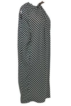 Dries Van Noten - Black & White Printed Draped Shift Dress w/ Accent Cord Sz 6