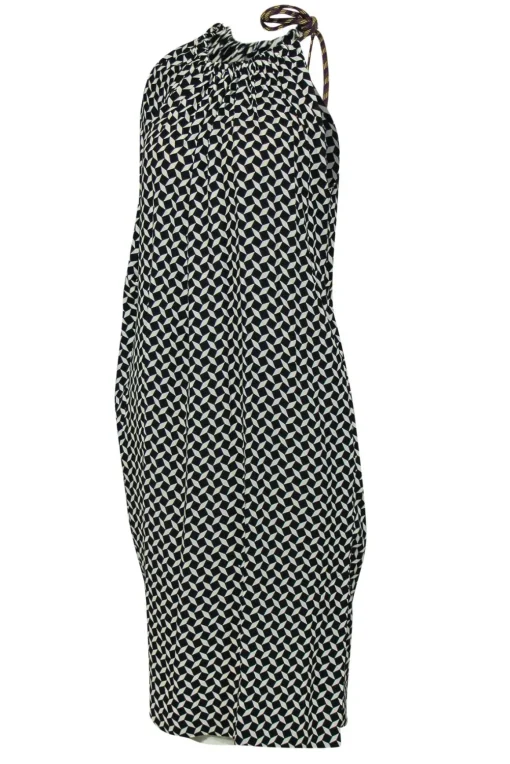 Dries Van Noten - Black & White Printed Draped Shift Dress w/ Accent Cord Sz 6