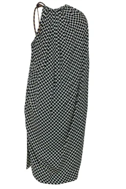 Dries Van Noten - Black & White Printed Draped Shift Dress w/ Accent Cord Sz 6