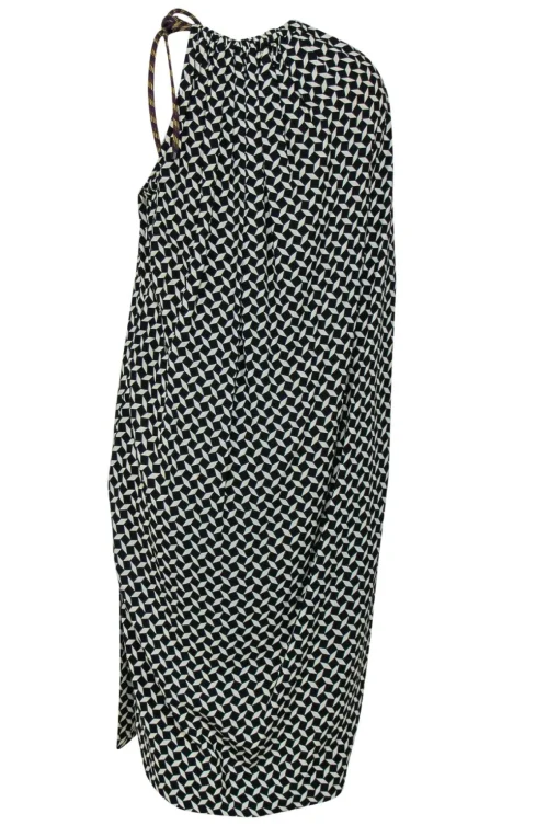 Dries Van Noten - Black & White Printed Draped Shift Dress w/ Accent Cord Sz 6