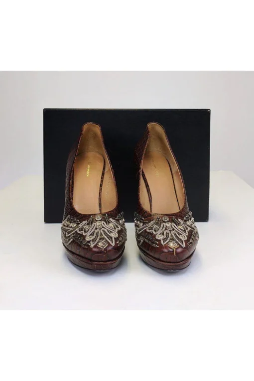 Dries Van Noten - Brown Leather Pumps w/ Silver Beading Sz 9