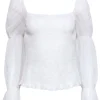 Ecru - White Textured Smocked Long Sleeve Top Sz M
