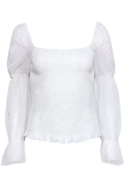Ecru - White Textured Smocked Long Sleeve Top Sz M
