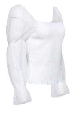 Ecru - White Textured Smocked Long Sleeve Top Sz M