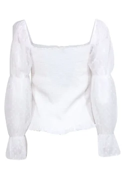 Ecru - White Textured Smocked Long Sleeve Top Sz M