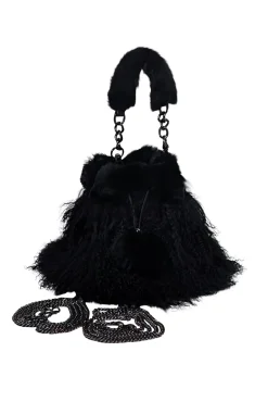 Ectcetra - Black Lamb Fur Mini Bucket Bag
