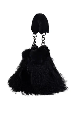Ectcetra - Black Lamb Fur Mini Bucket Bag